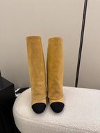 Chanel High Boot Beige Black Suede Leather 175157