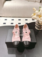 CC 25s Coco Beach Mary Jane Flats Pink and Black Mesh Cowhide 329018