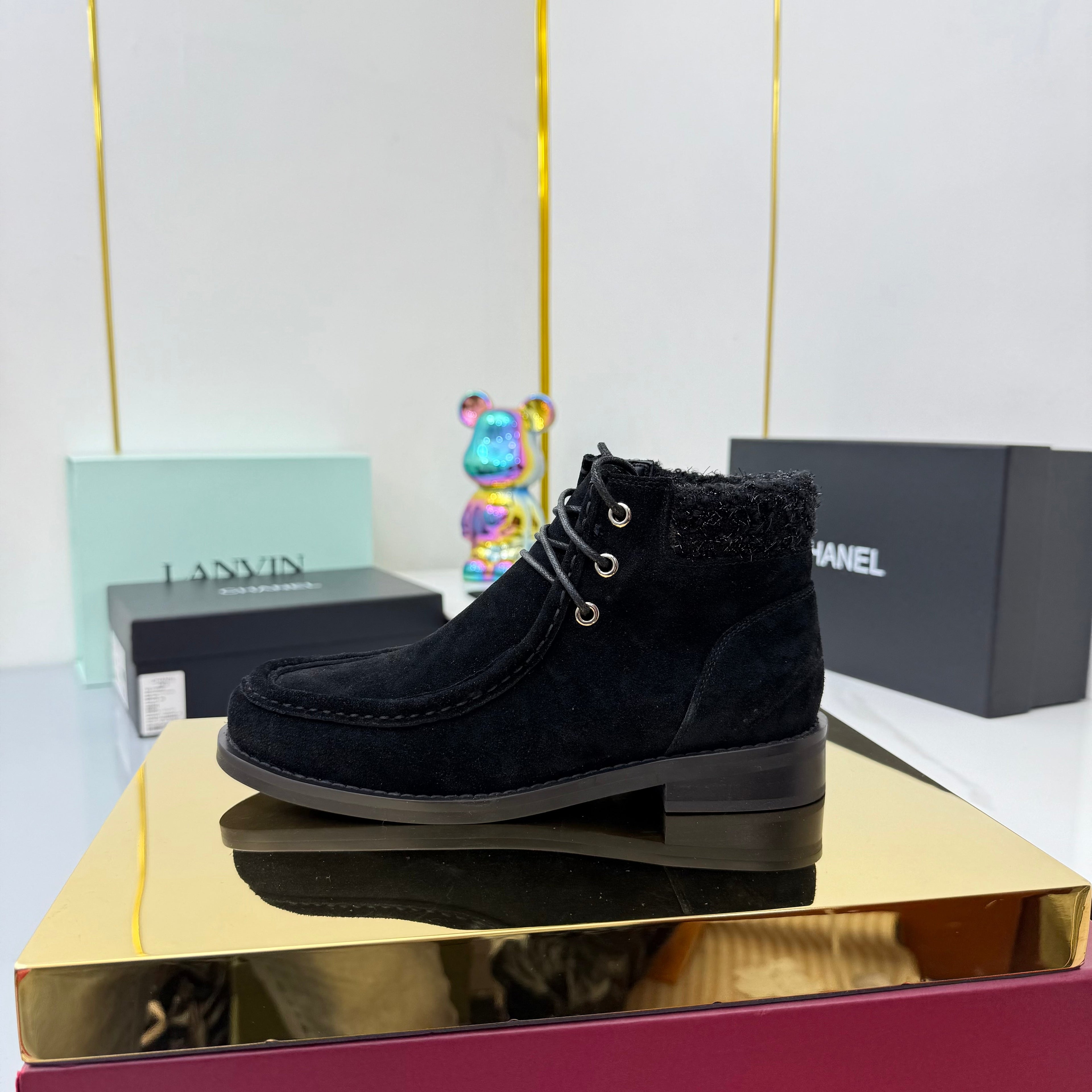 CC 25 Ankle Boots Black Suede Cowhide and Tweed 454710
