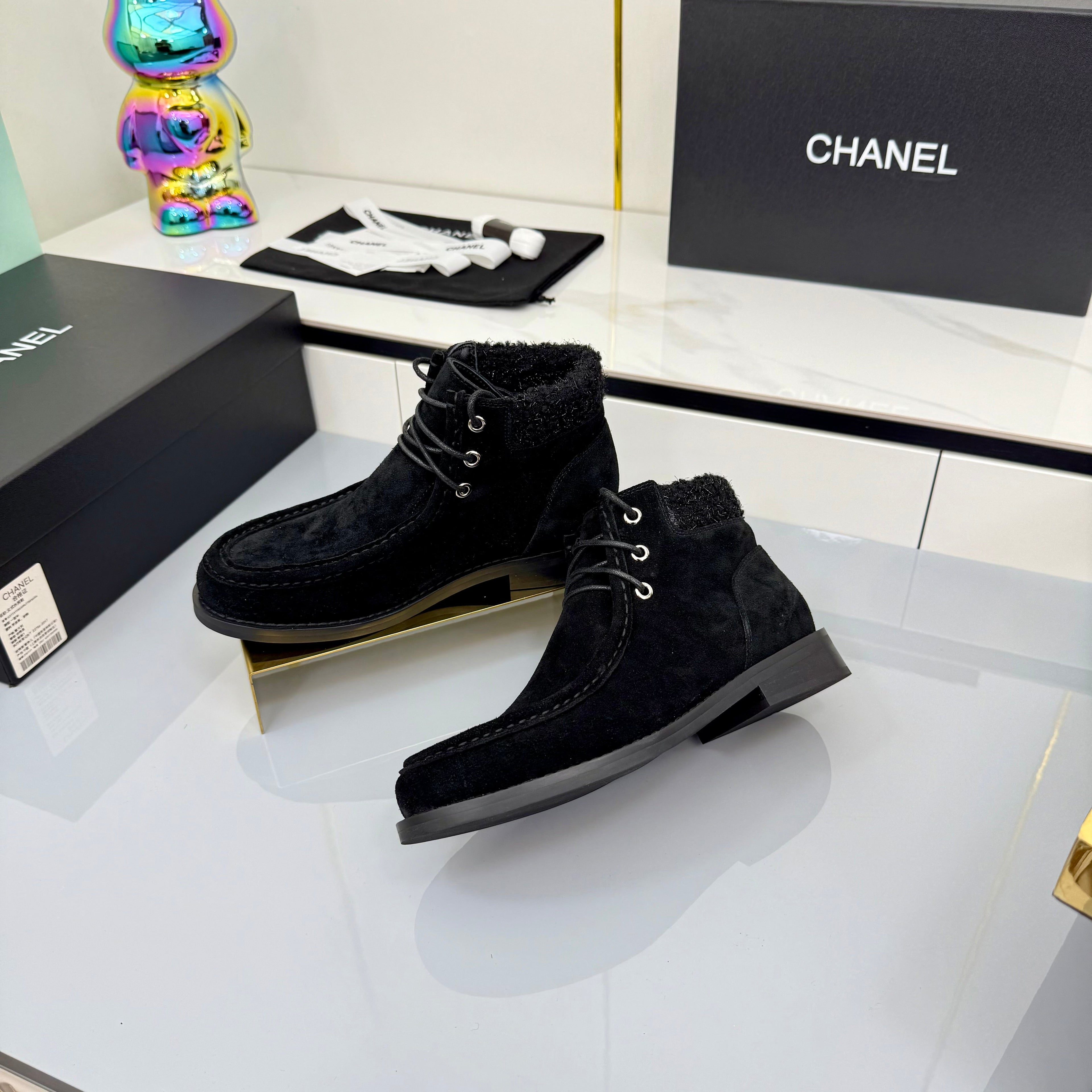 CC 25 Ankle Boots Black Suede Cowhide and Tweed 454710