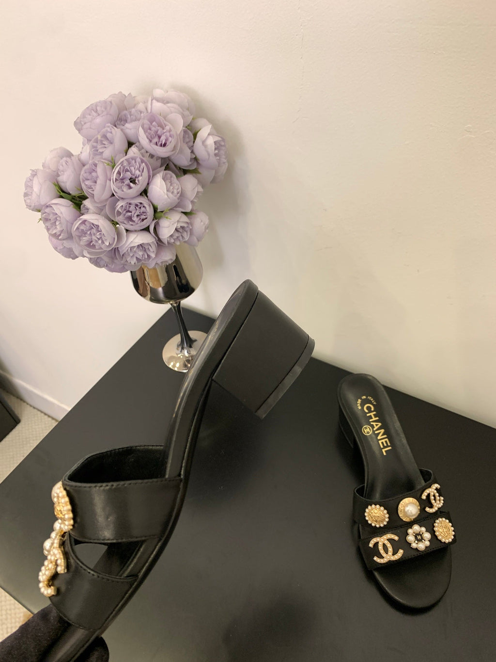 Chanel Embellished Sandal Black Leather 166885