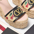 VL Flatform Sandal 15mm In Black Cherry Embroidery Cowhide 456393