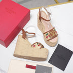 VL Flatform Sandal 15mm In Brown Cherry Embroidery Cowhide 456392