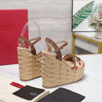 VL Flatform Sandal 15mm In Brown Cherry Embroidery Cowhide 456392