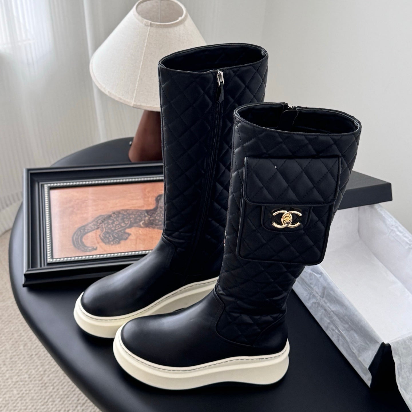 CC 25K Backpack Bucklet High Boots Black Sheepskin 458708