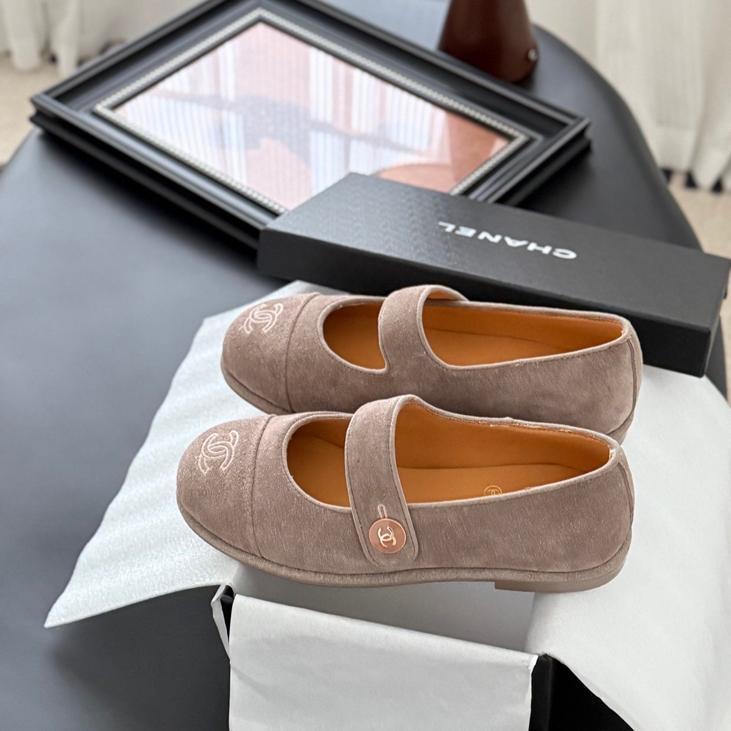 CC 25K Mary Jane Flats Pinky Beige Suede 458759