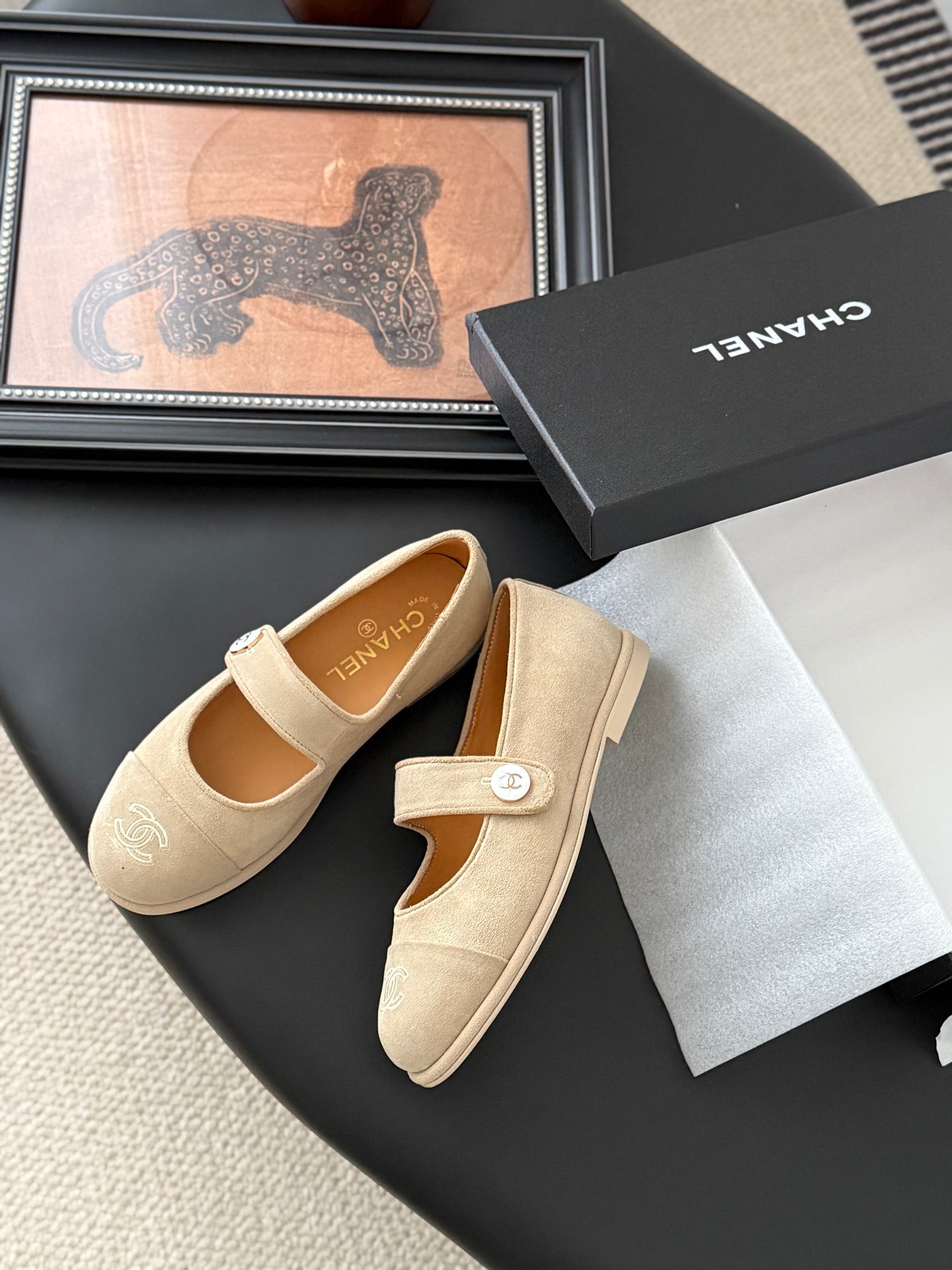 CC 25K Mary Jane Flats Beige Suede 458758