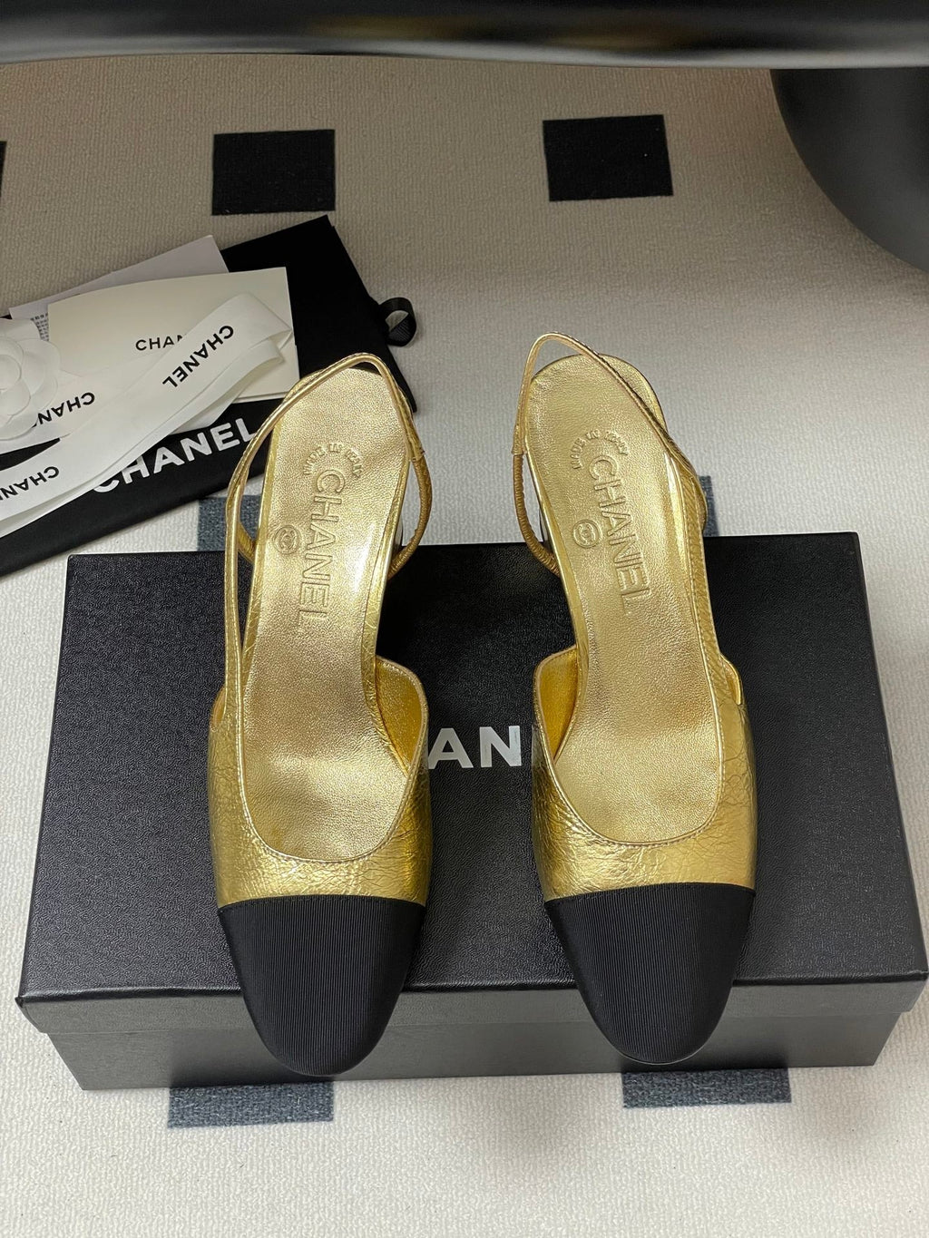 Chanel 2025 Slingback 65mm Gold Metalic Lambskin