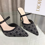 CD High Heeled Mule Crystal Black Sheepskin 460071
