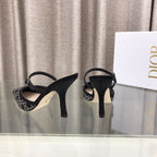 CD High Heeled Mule Crystal Black Sheepskin 460071