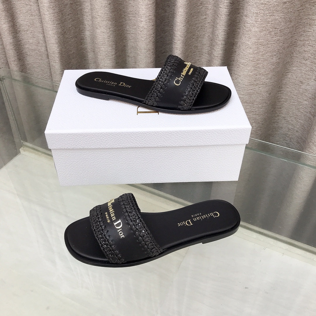 CD D-Lane Flat Colorblock Espadrilles Black Raffia and Calfskin