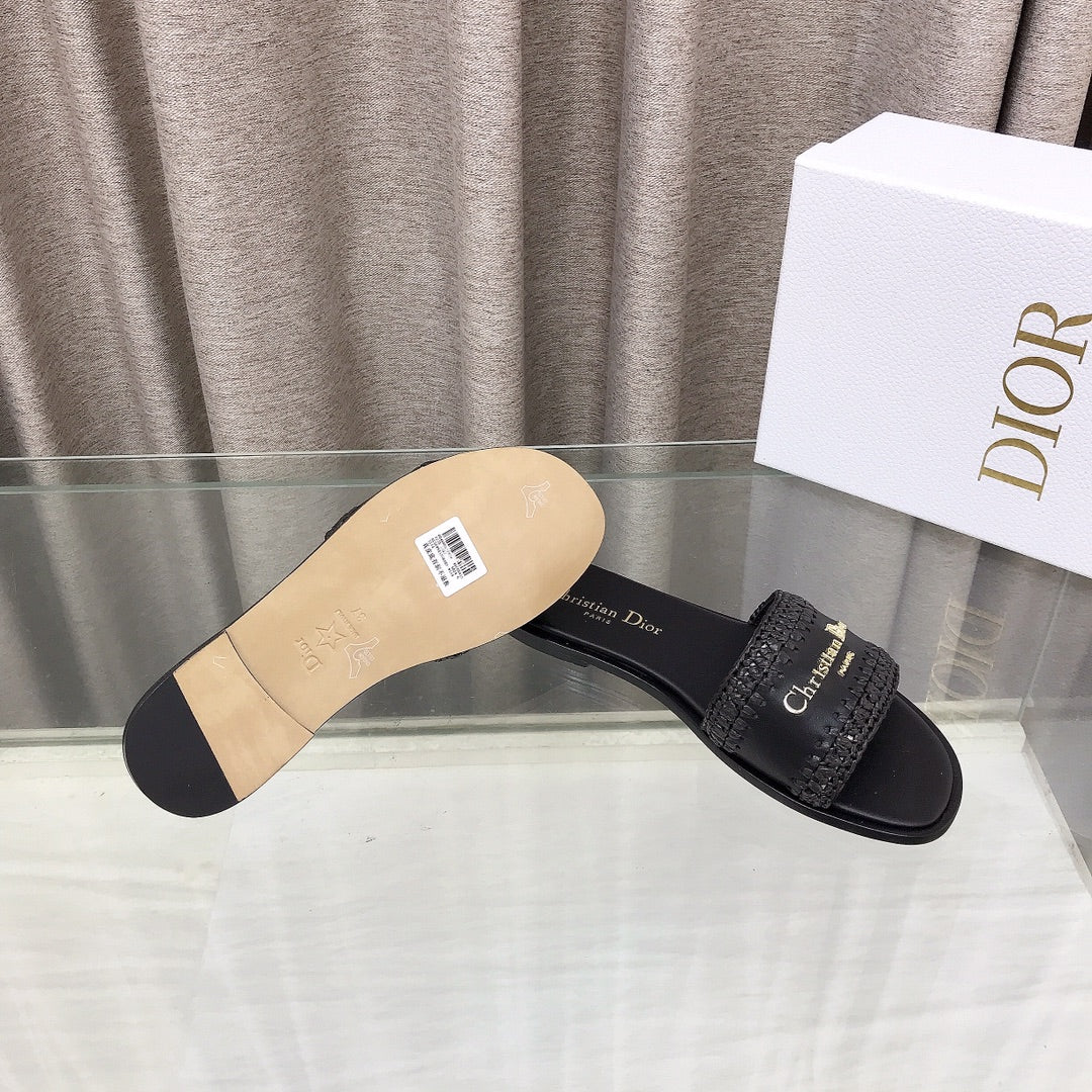 CD D-Lane Flat Colorblock Espadrilles Black Raffia and Calfskin