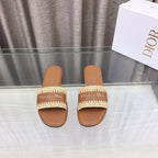 CD D-Lane Flat Colorblock Espadrilles Brown Raffia and Calfskin