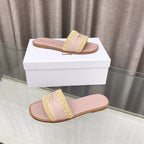CD D-Lane Flat Colorblock Espadrilles Pink Raffia and Calfskin