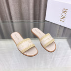 CD D-Lane Flat Colorblock Espadrilles Cream Raffia and Calfskin