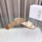 CD D-Lane Flat Colorblock Espadrilles Cream Raffia and Calfskin