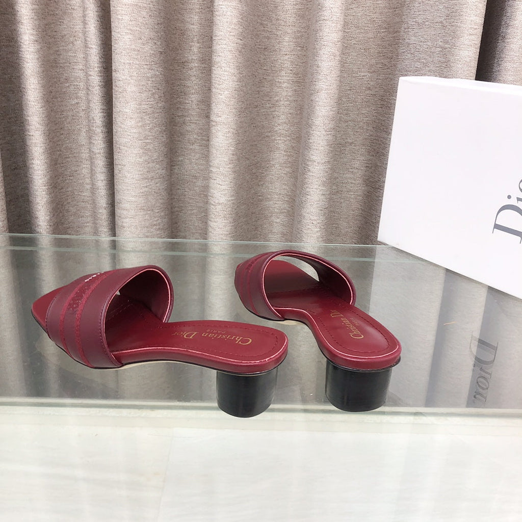CD DWAY flip-flop colorblocked logo embroidery burgundy 45mm cowhide