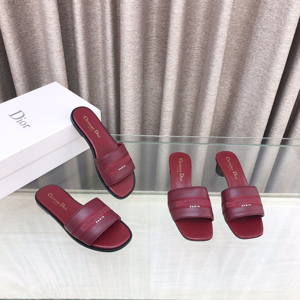 CD DWAY flip-flop colorblocked logo embroidery burgundy 45mm cowhide