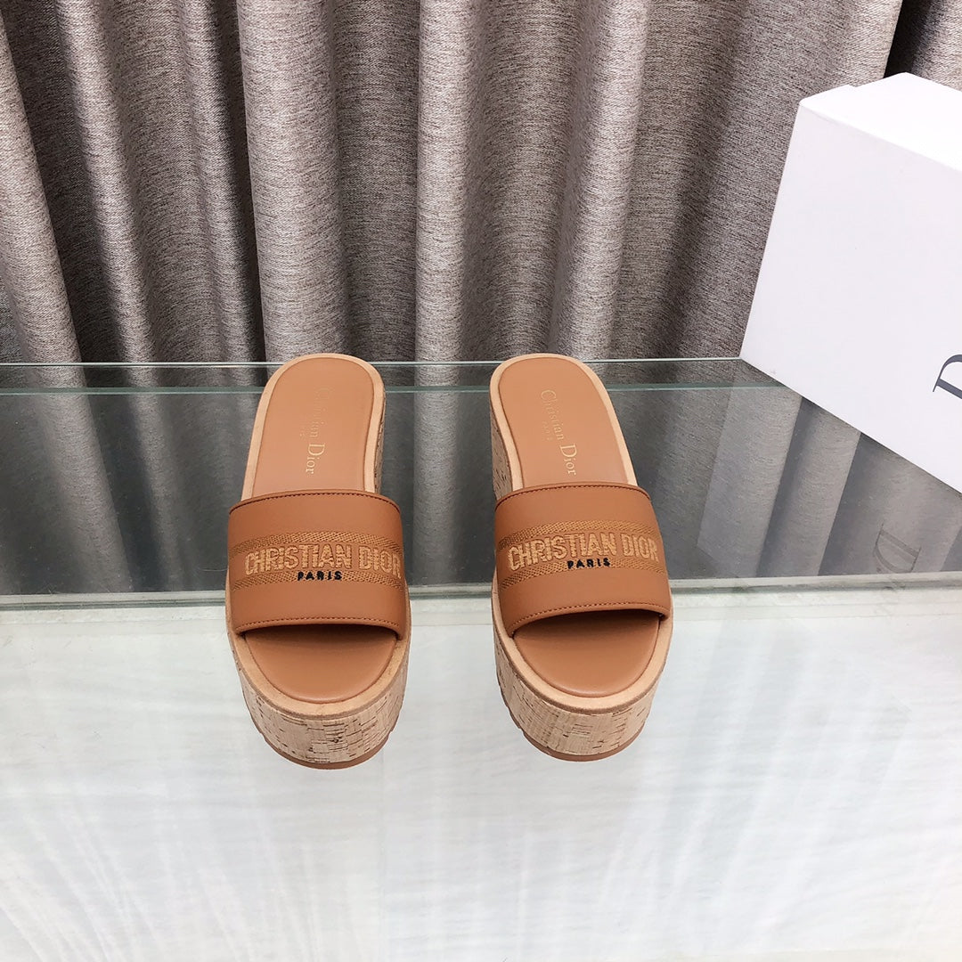CD Dway Jelly-Colored Platform Heel 100mm Sandals Tan Calfskin