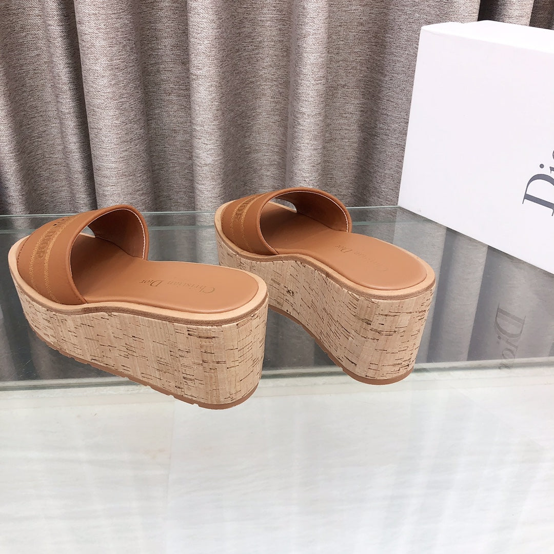 CD Dway Jelly-Colored Platform Heel 100mm Sandals Tan Calfskin