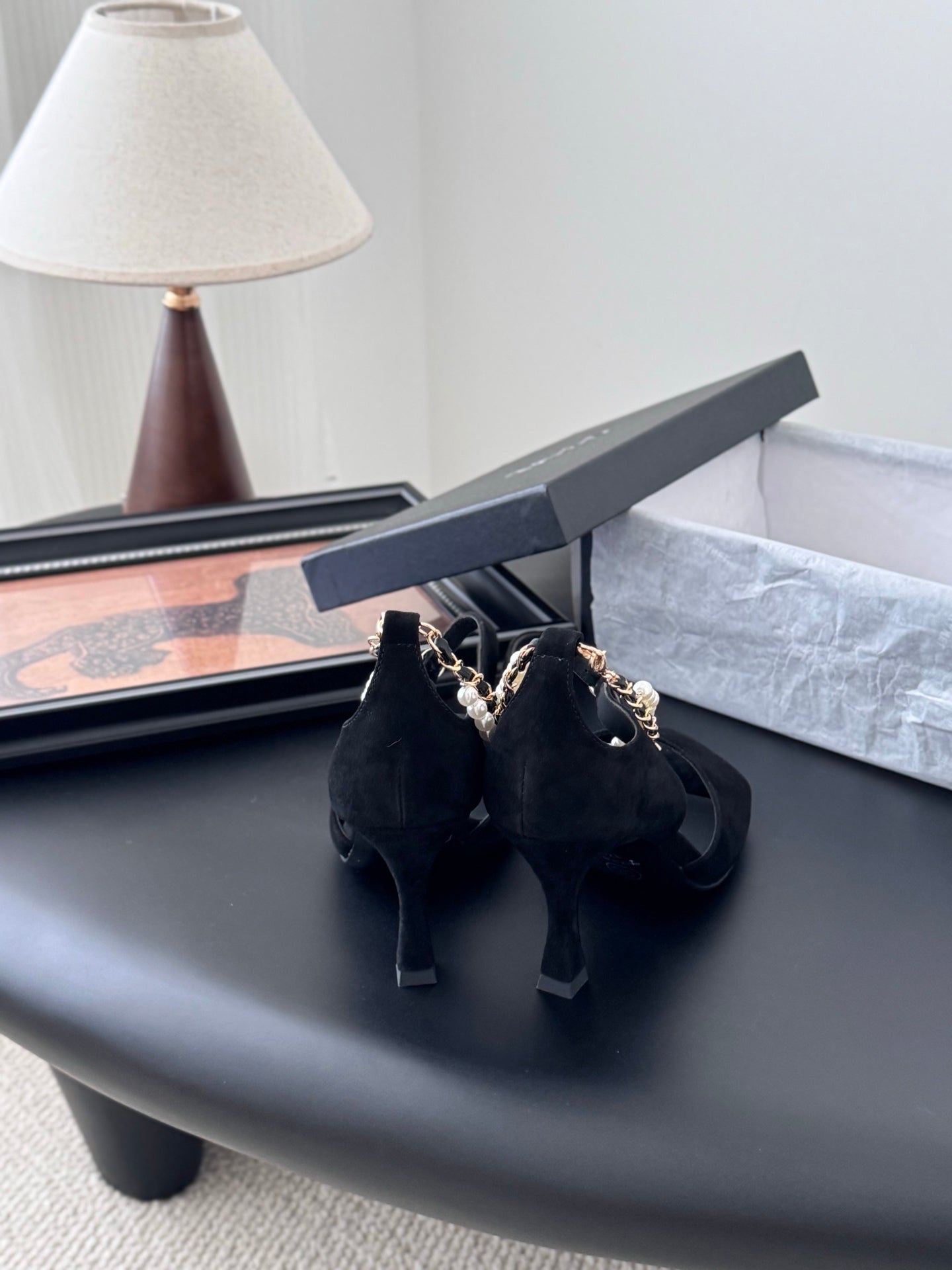 CC 25B Mary Janes 85mm High Heel Pearl Strap Black Suede