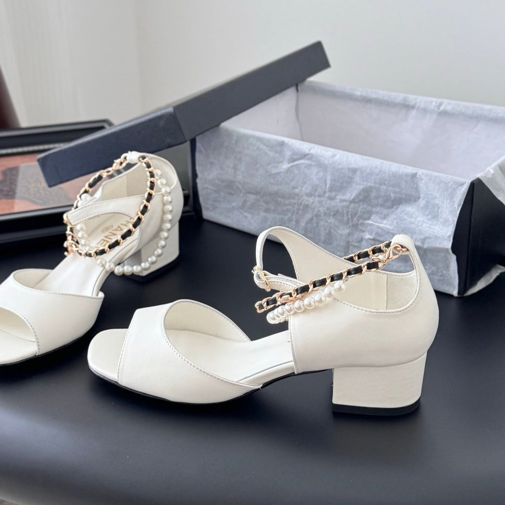 CC 25B Mary Janes 55mm High Heel Pearl Strap White Sheepskin