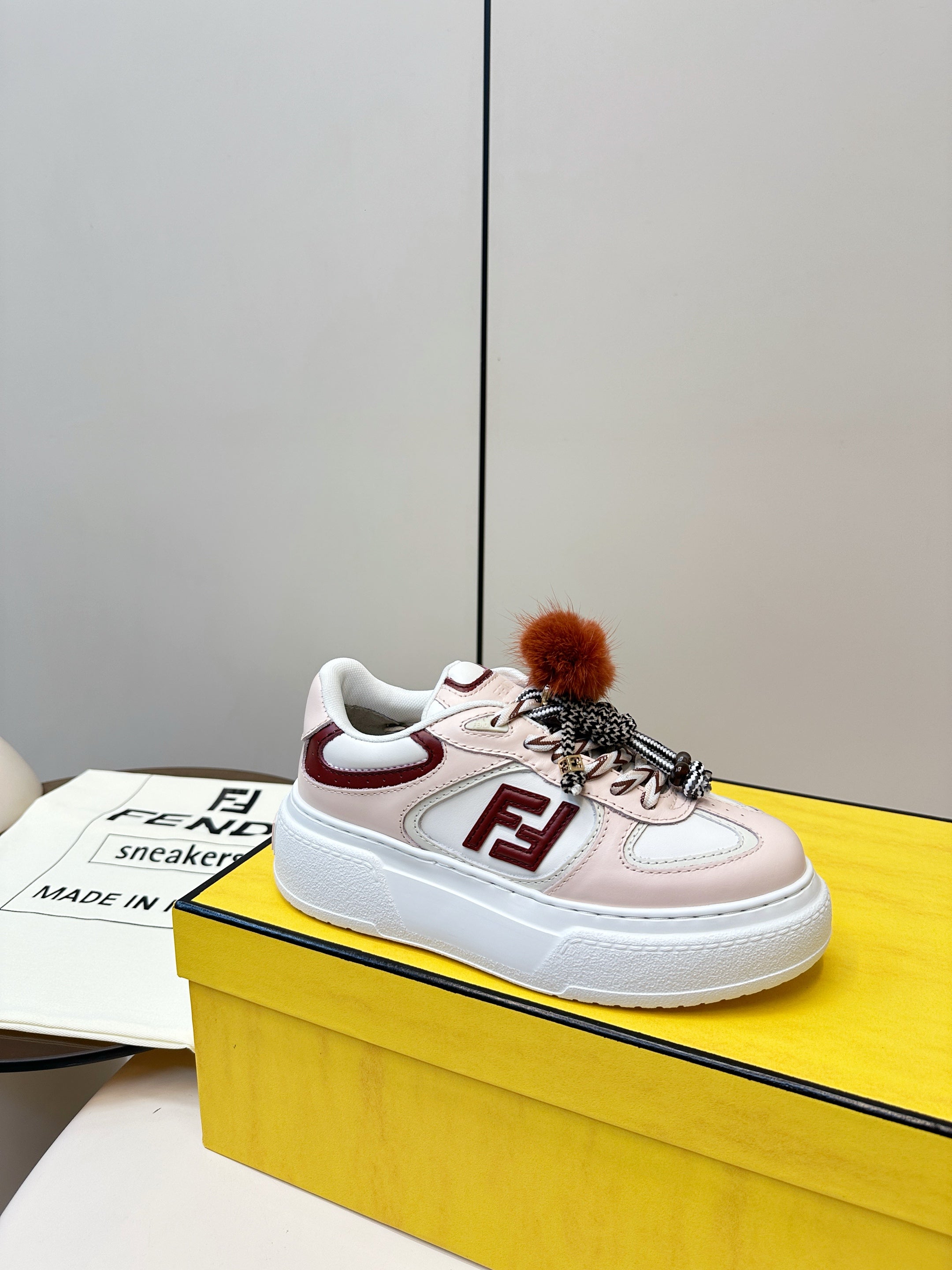 Fendi 25 Match Platform Sneakers Pink Cowhide 469480