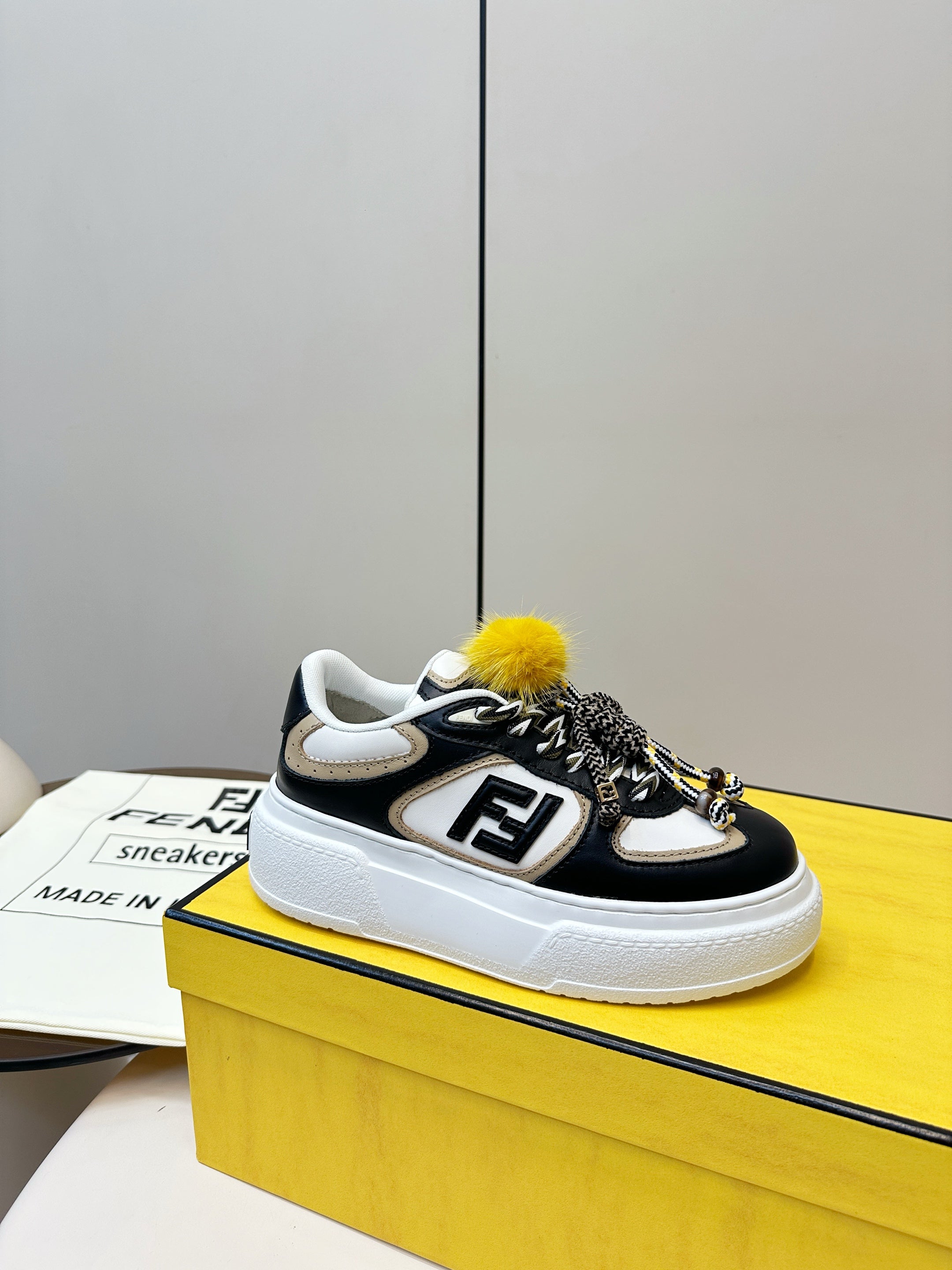 Fendi 25 Match Platform Sneakers Black Cowhide 469479