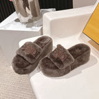 Fendi F013 2025ss Fluffy Slippers Brown Lambswool 467196