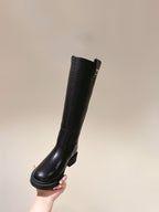Fendi Long Boots F Embossed Pattern Black Cowhide 463747