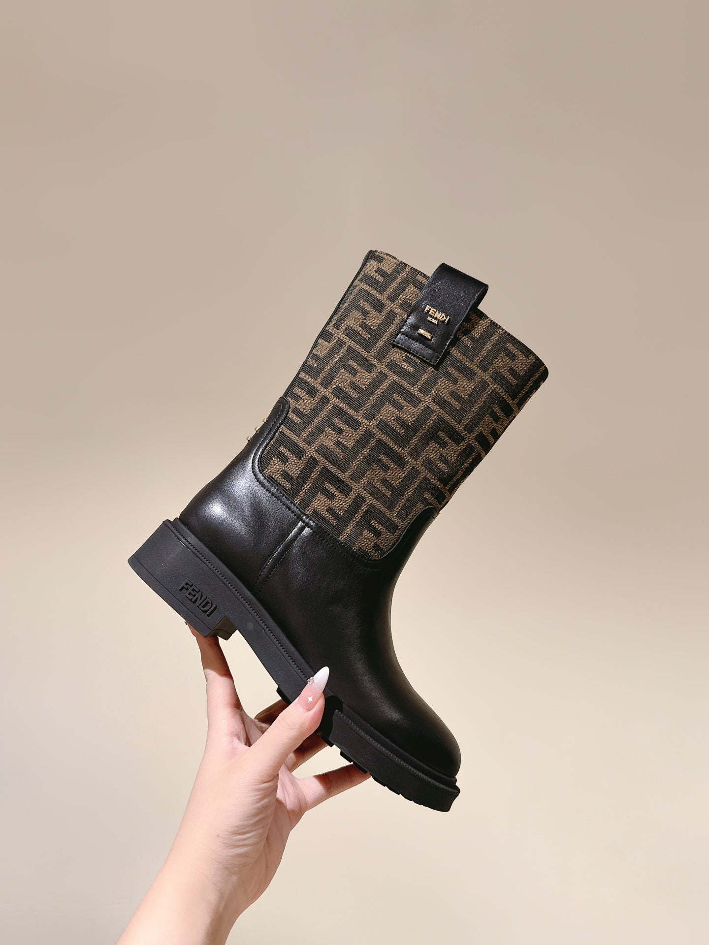 Fendi Ankle Boots F Pattern Black and Brown Cowhide 463743