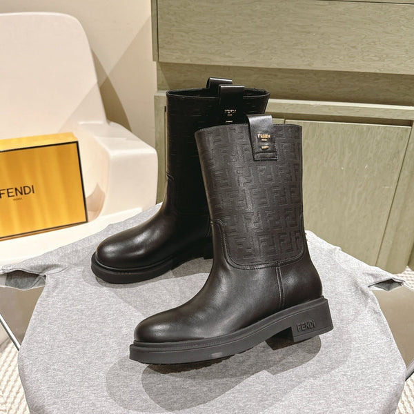 Fendi Ankle Boots F Embossed Pattern Black Cowhide 463741