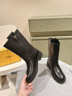 Fendi Ankle Boots F Embossed Pattern Black Cowhide 463741