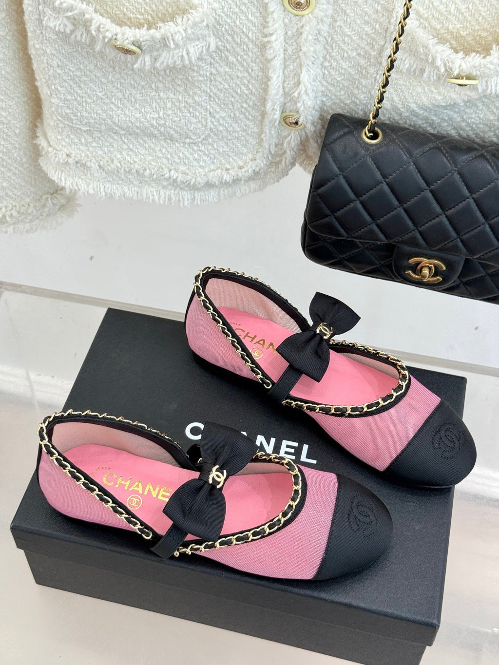 CC 25P Hollow Chain Bow Mary Janes Pink Mesh 473300