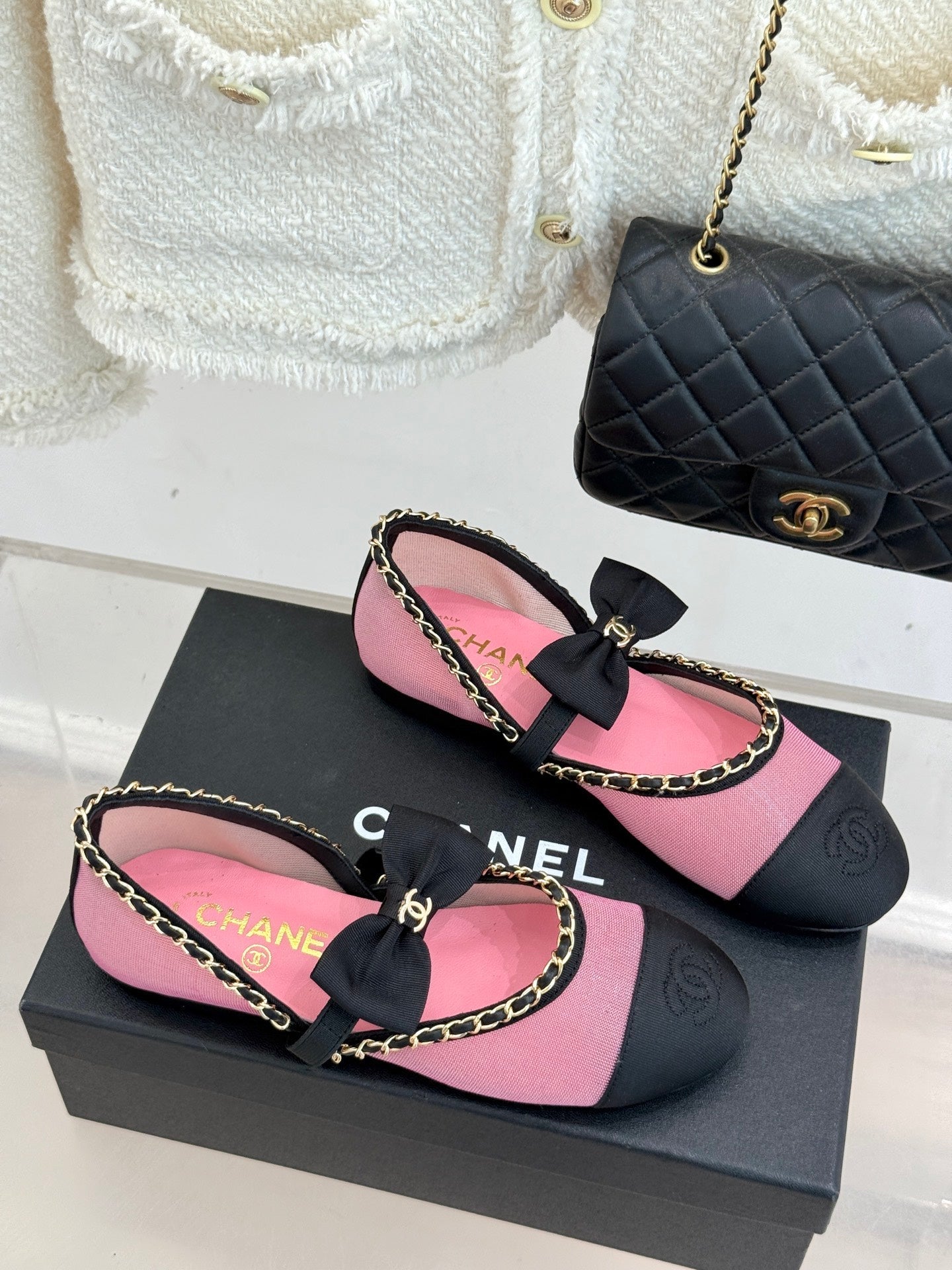CC 25P Hollow Chain Bow Mary Janes Pink Mesh 473300