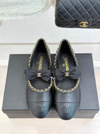 CC 25P Hollow Chain Bow Mary Janes Black Cowhide 473299