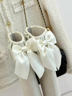 CC 25A Pleated-Collar Bow-Tie Stretch High Boots White Lambskin 473358