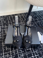 CC 25C Camellia Mid-Back Sandals Black Suede With Flower 473436