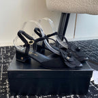 CC 25C Camellia Mid-Back Sandals Black Suede With Flower 473436