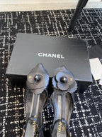 CC 25C Camellia Mid-Back Sandals Black Lambskin With Flower 473434