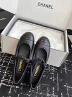 CC 25SS Embroidered Double C logo Mary Janes Black Sheepskin 473427
