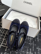 CC 25SS Embroidered Double C logo Mary Janes Blue Suede 473426