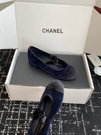 CC 25SS Embroidered Double C logo Mary Janes Blue Suede 473426