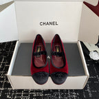 CC 25SS Embroidered Double C logo Mary Janes Red Suede 473425