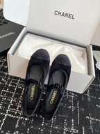 CC 25SS Embroidered Double C logo Mary Janes Black Suede 473423