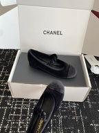 CC 25SS Embroidered Double C logo Mary Janes Black Suede 473423