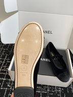CC 25SS Embroidered Double C logo Mary Janes Black Suede 473423