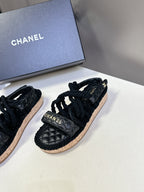 CC 25 Dad Sandals Black Rope and Sheepskin 473371