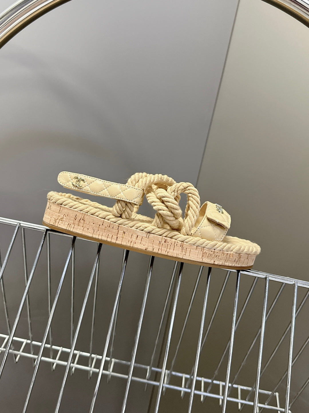 CC 25 Dad Sandals Beige Rope and Sheepskin 473370
