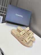CC 25 Sandals Beige Rope and Sheepskin 473365